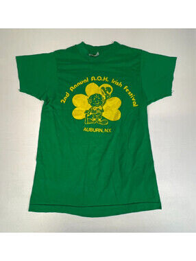 Vintage 80s Hanes Men Irish Festival Auburn NY Green T-Shirt Small